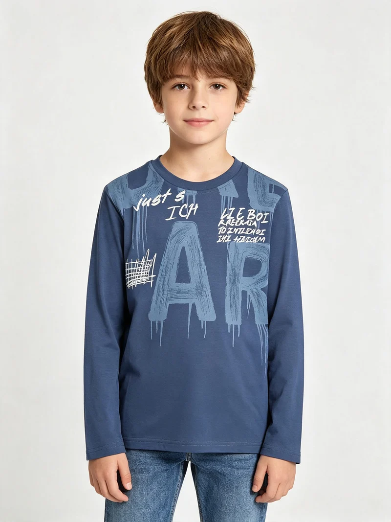 T-shirt da ragazzo a maniche lunghe con stampe - blu