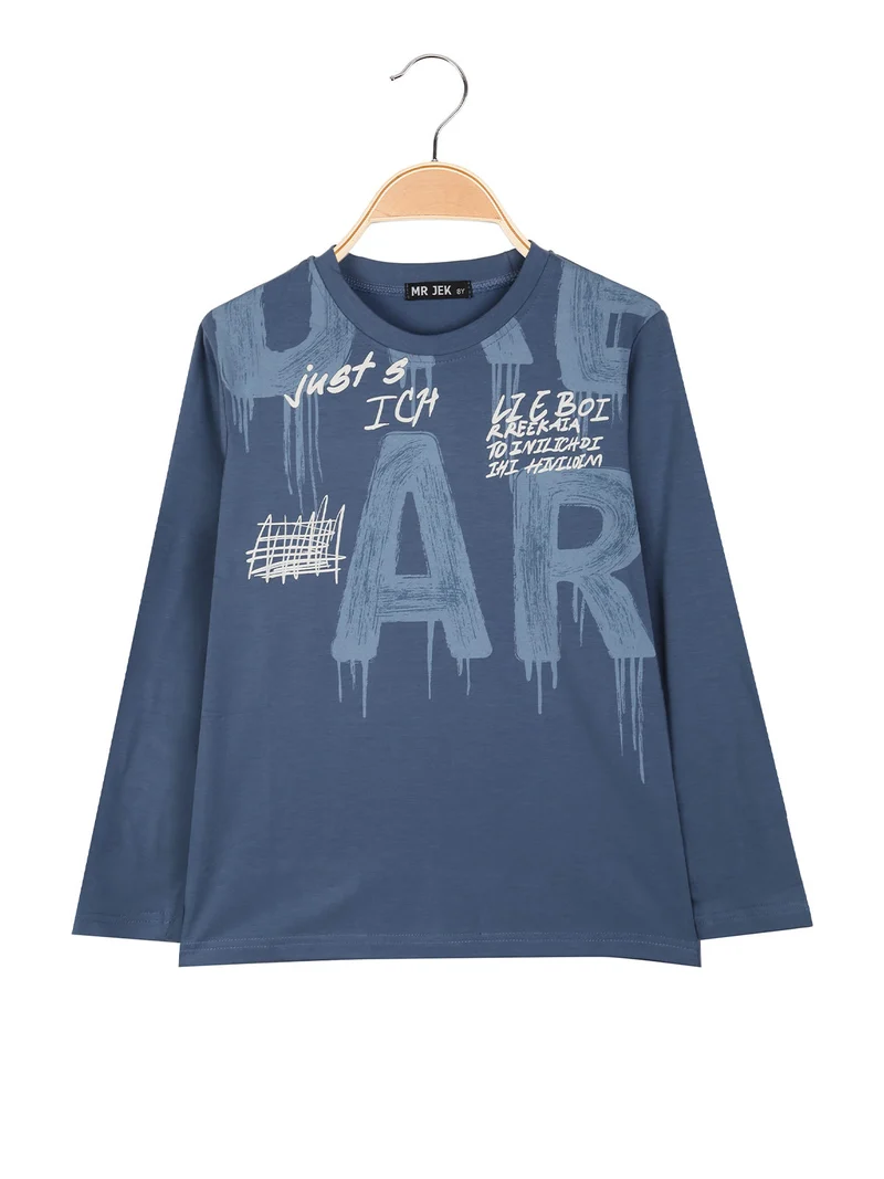 T-shirt da ragazzo a maniche lunghe con stampe - blu