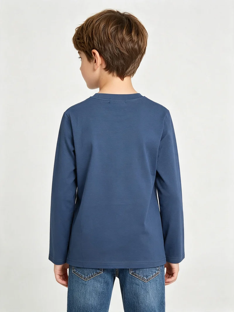 T-shirt da ragazzo a maniche lunghe con stampe - blu