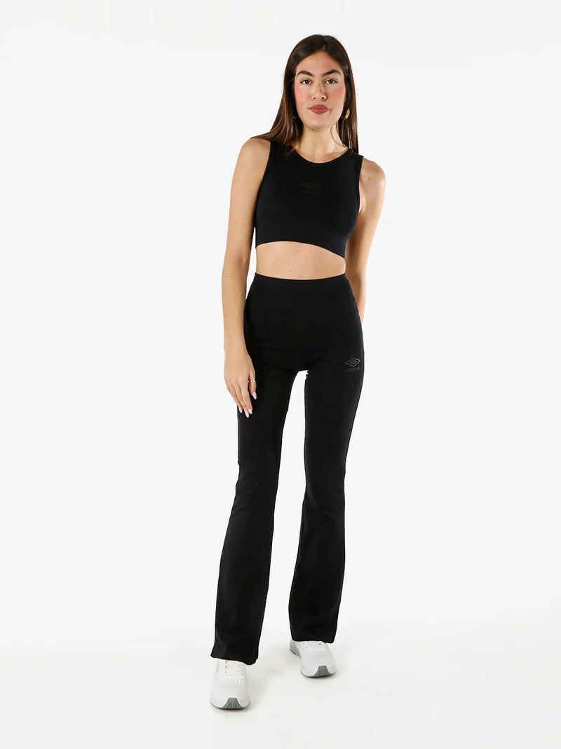 Top sportivo da donna con logo in cotone elasticizzato - nero