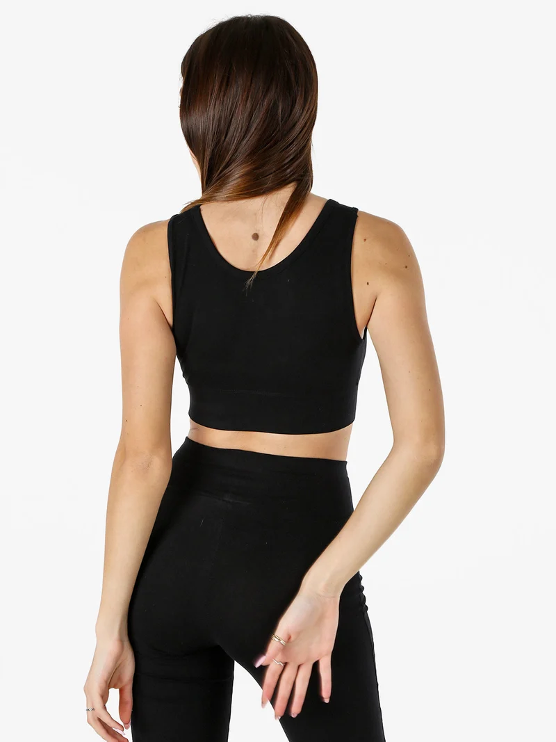 Top sportivo da donna con logo in cotone elasticizzato - nero