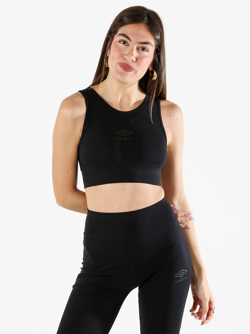 Top sportivo da donna con logo in cotone elasticizzato - nero