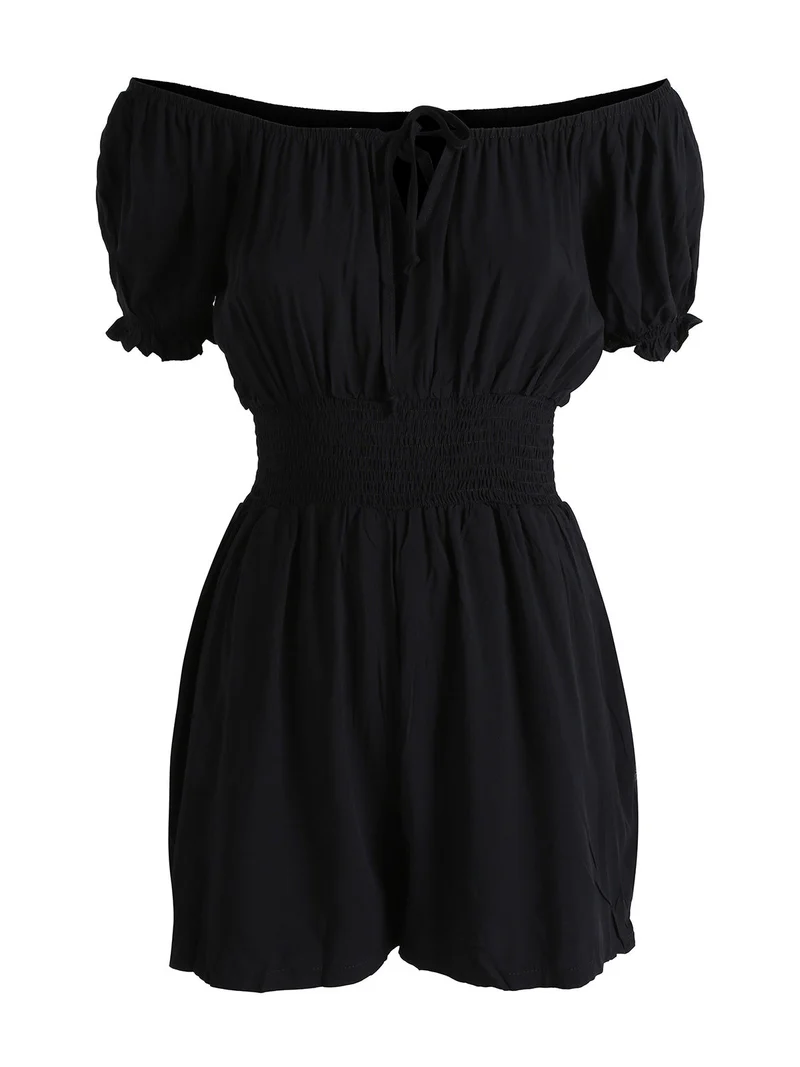 Tuta jumpsuite corta da donna con scollo a barca - nero