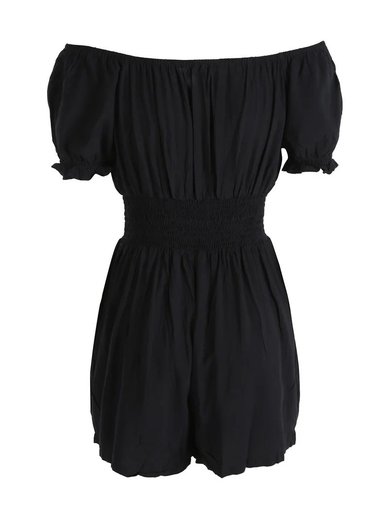 Tuta jumpsuite corta da donna con scollo a barca - nero