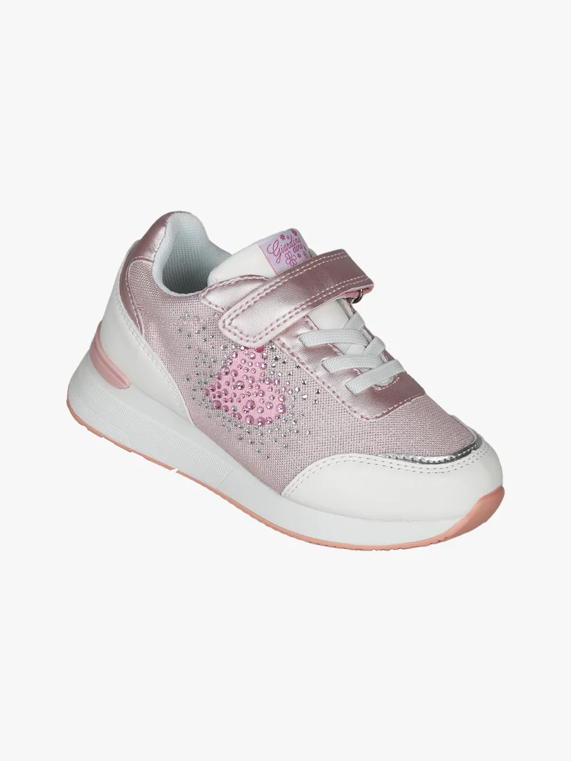 Sneakers da bambina con zeppa e strass - rosa