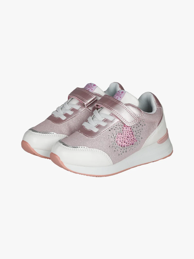 Sneakers da bambina con zeppa e strass - rosa