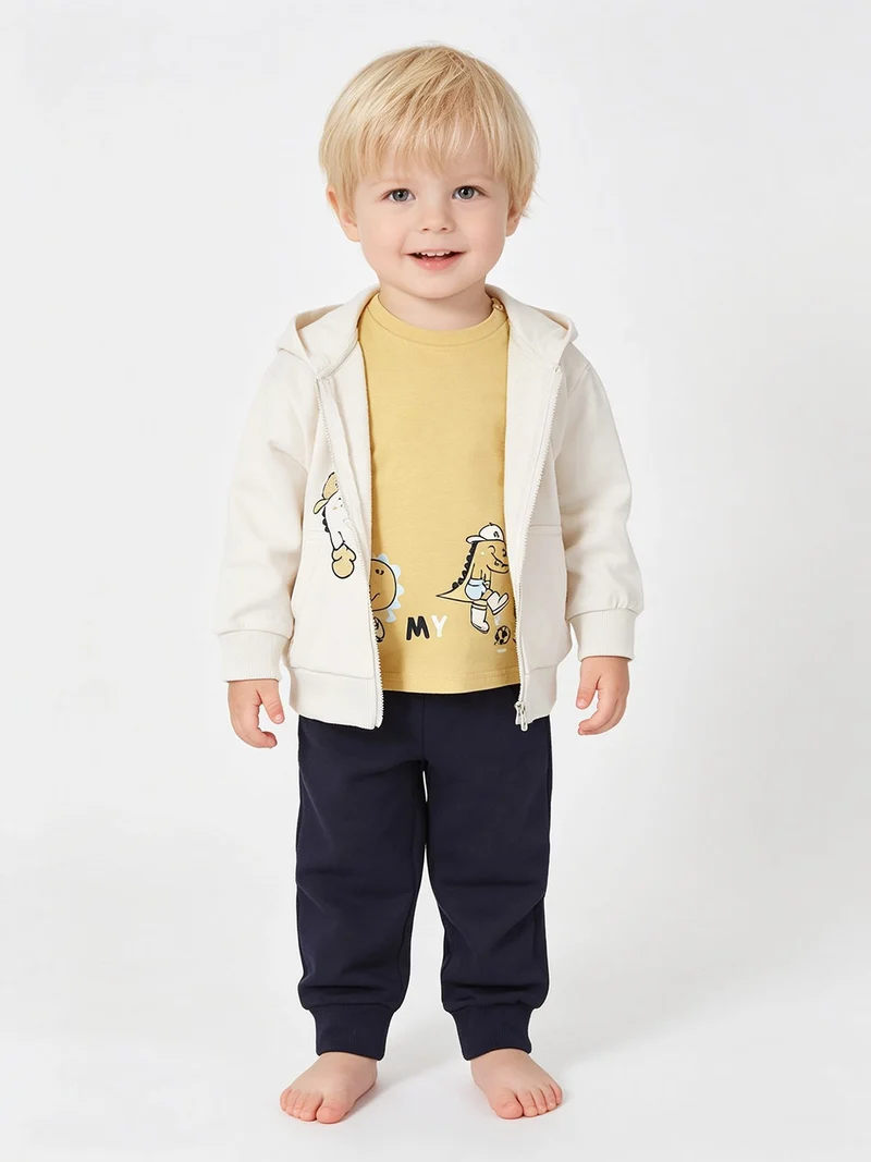Completo tuta 3 pezzi da neonato con cappuccio e zip - beige