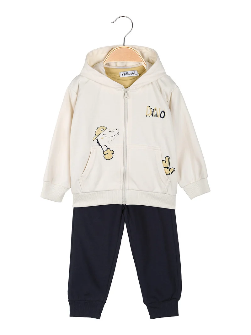 Completo tuta 3 pezzi da neonato con cappuccio e zip - beige