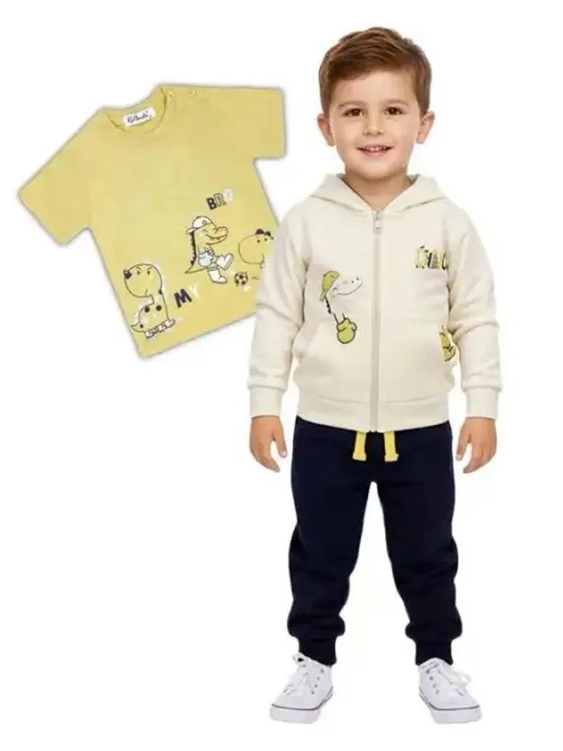 Completo tuta 3 pezzi da neonato con cappuccio e zip - beige