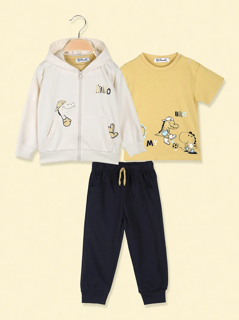 Completo tuta 3 pezzi da neonato con cappuccio e zip - beige