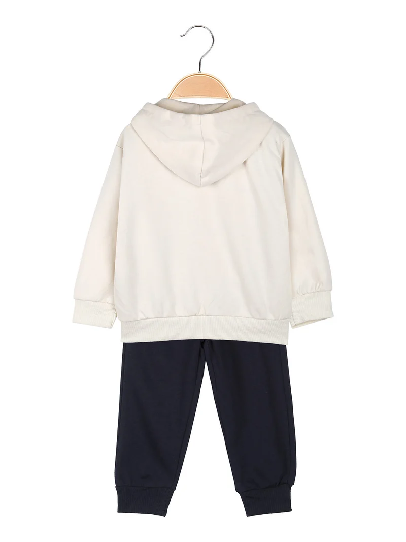 Completo tuta 3 pezzi da neonato con cappuccio e zip - beige