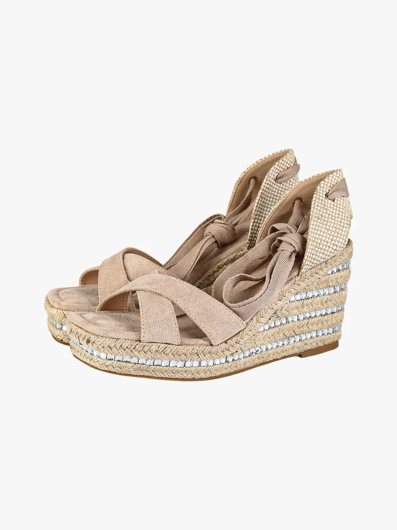 Sandali donna con zeppa con allacciatura alla schiava - beige
