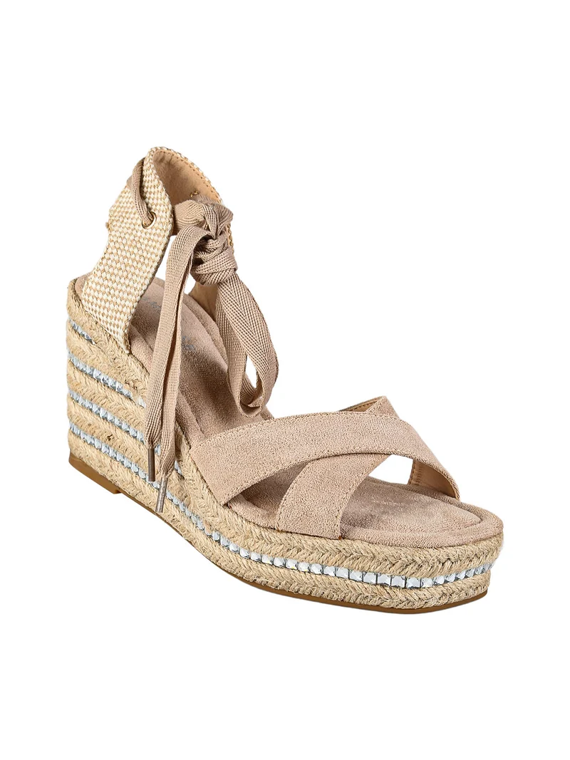 Sandali donna con zeppa con allacciatura alla schiava - beige