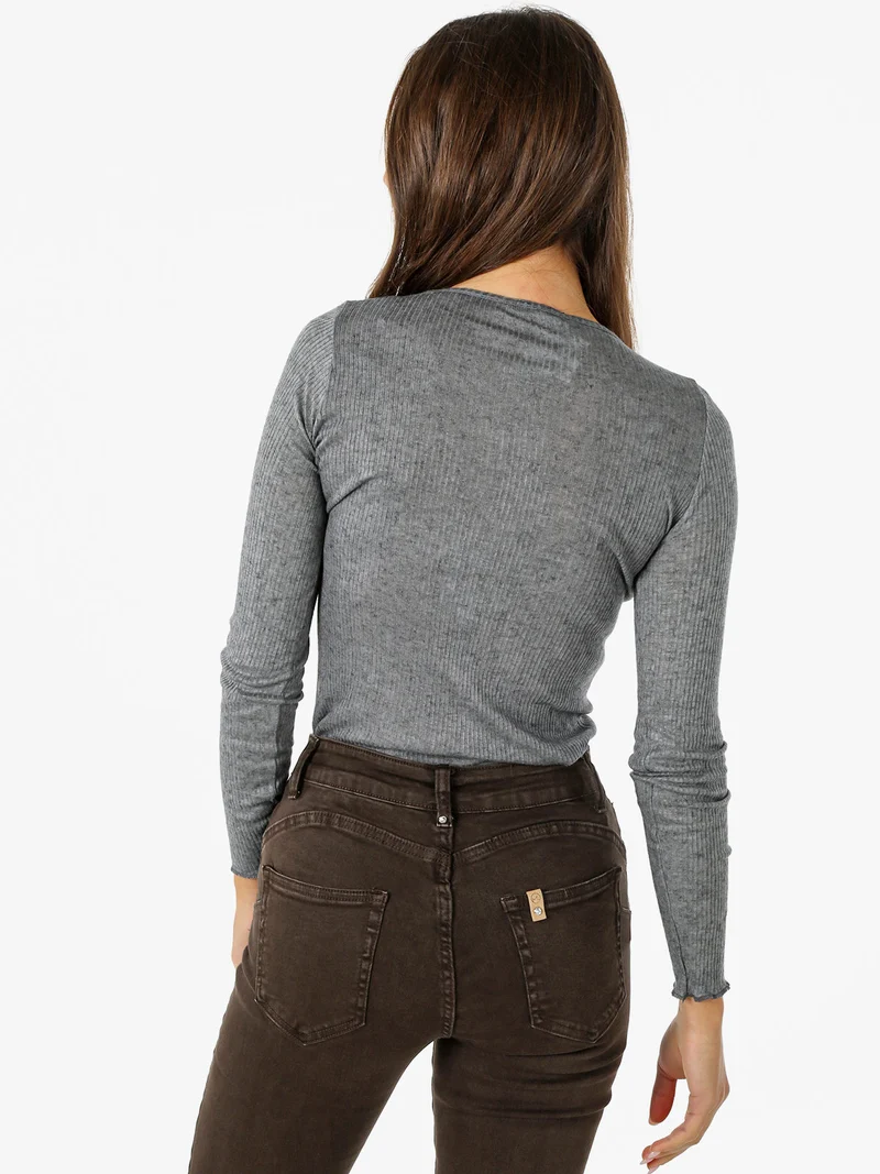 T-shirt donna a maniche lunghe in cashmere naturale - grigio scuro