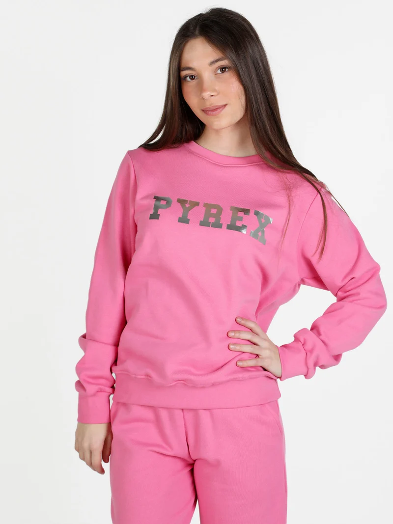 Felpa donna girocollo con stampa logo - fucsia