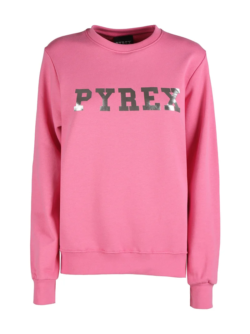 Felpa donna girocollo con stampa logo - fucsia