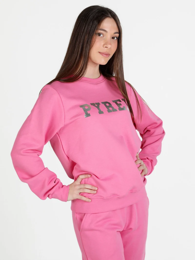 Felpa donna girocollo con stampa logo - fucsia