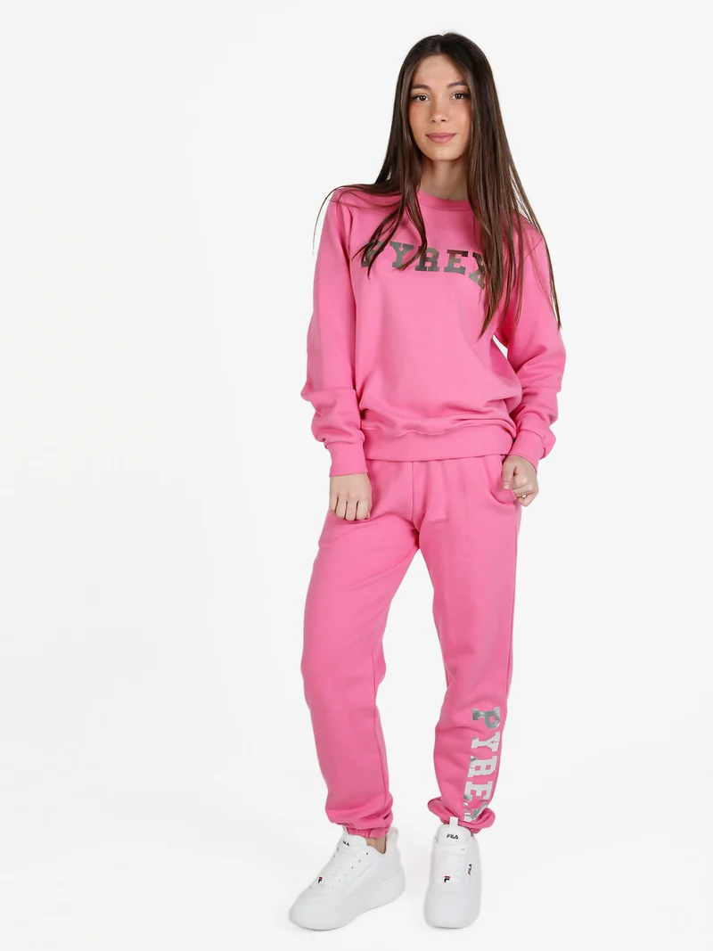 Felpa donna girocollo con stampa logo - fucsia