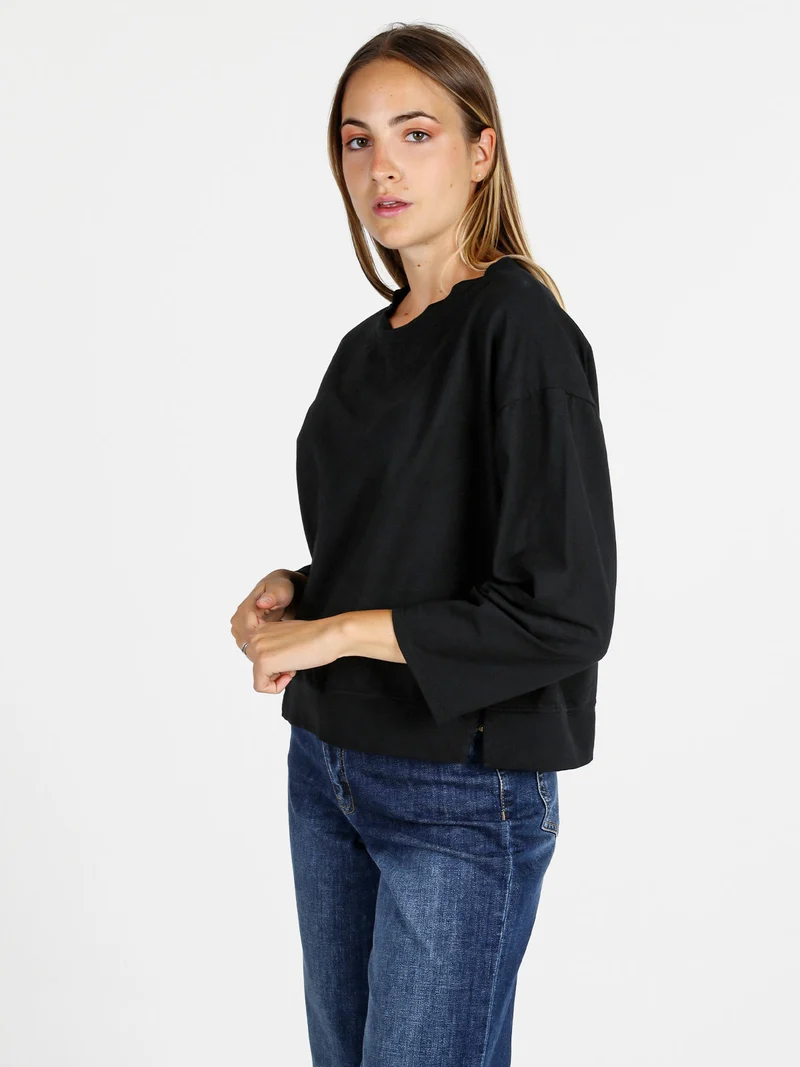 Felpa donna leggera oversize girocollo - nero