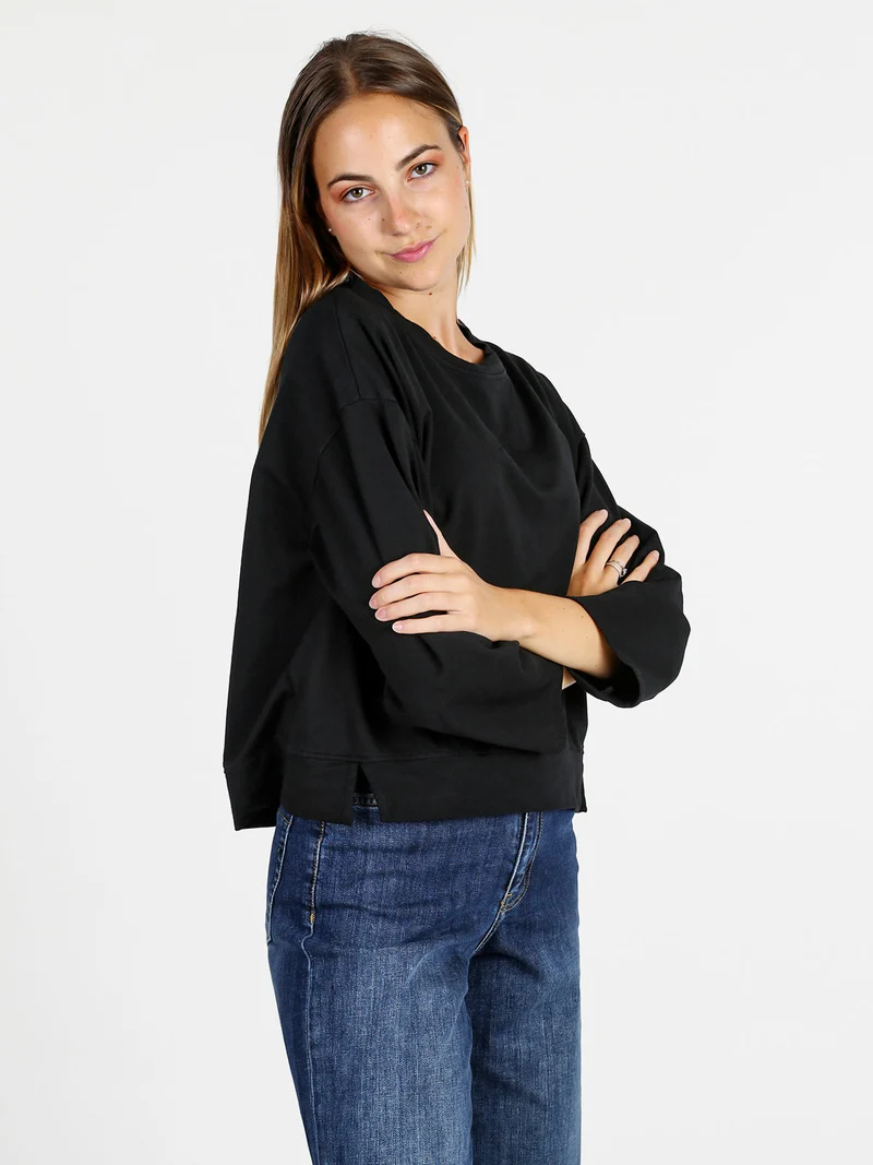 Felpa donna leggera oversize girocollo - nero