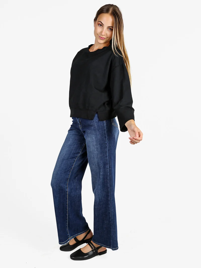 Felpa donna leggera oversize girocollo - nero
