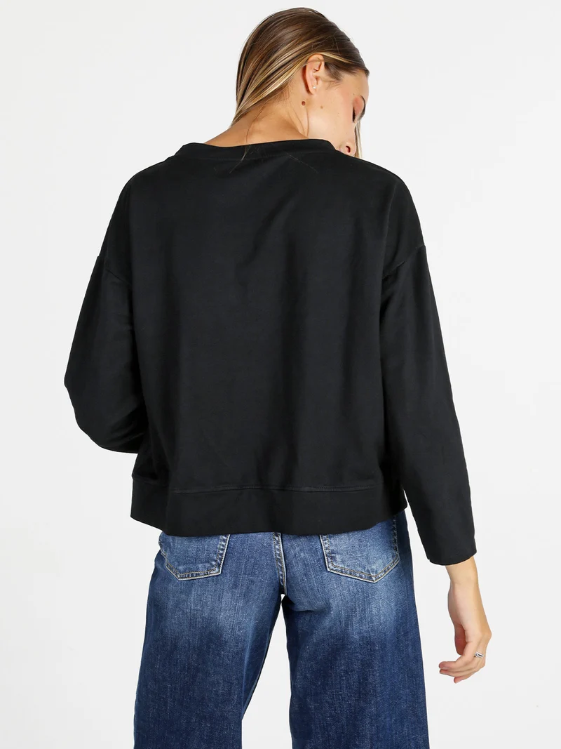 Felpa donna leggera oversize girocollo - nero