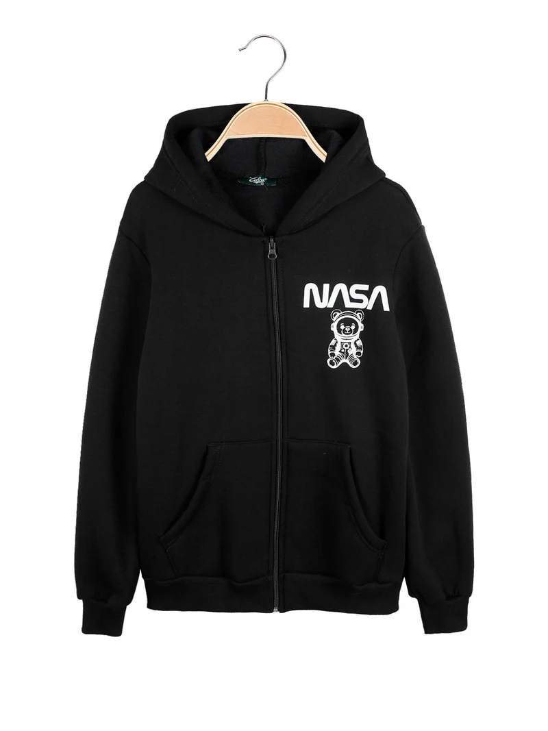 Felpa da ragazzo con cappuccio e zip - nero
