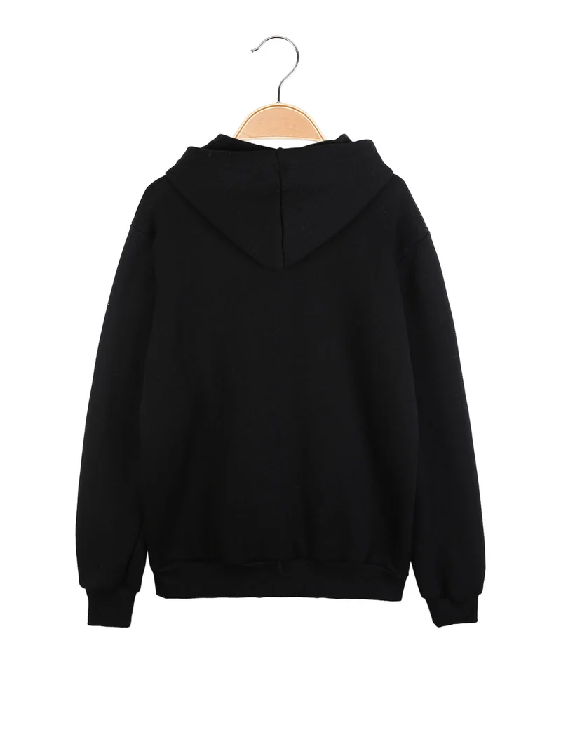 Felpa da ragazzo con cappuccio e zip - nero