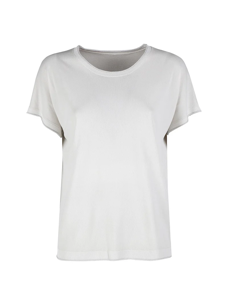 Maglia donna a maniche corte tinta unita con lurex - beige
