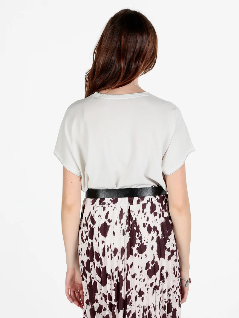 Maglia donna a maniche corte tinta unita con lurex - beige