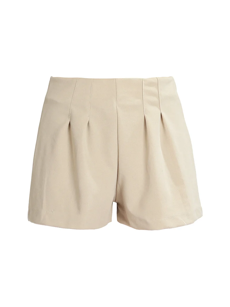 Shorts donna a vita alta - beige