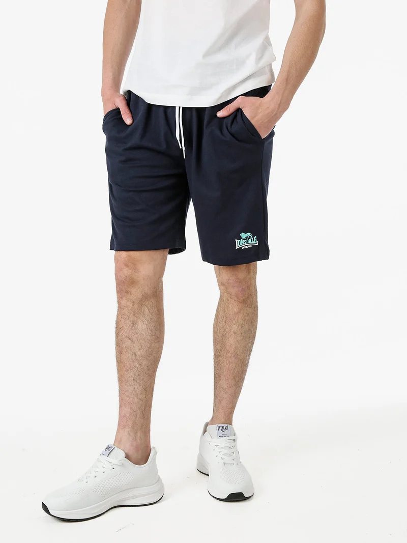 Bermuda sportivi da uomo in misto cotone con coulisse e logo - blu scuro