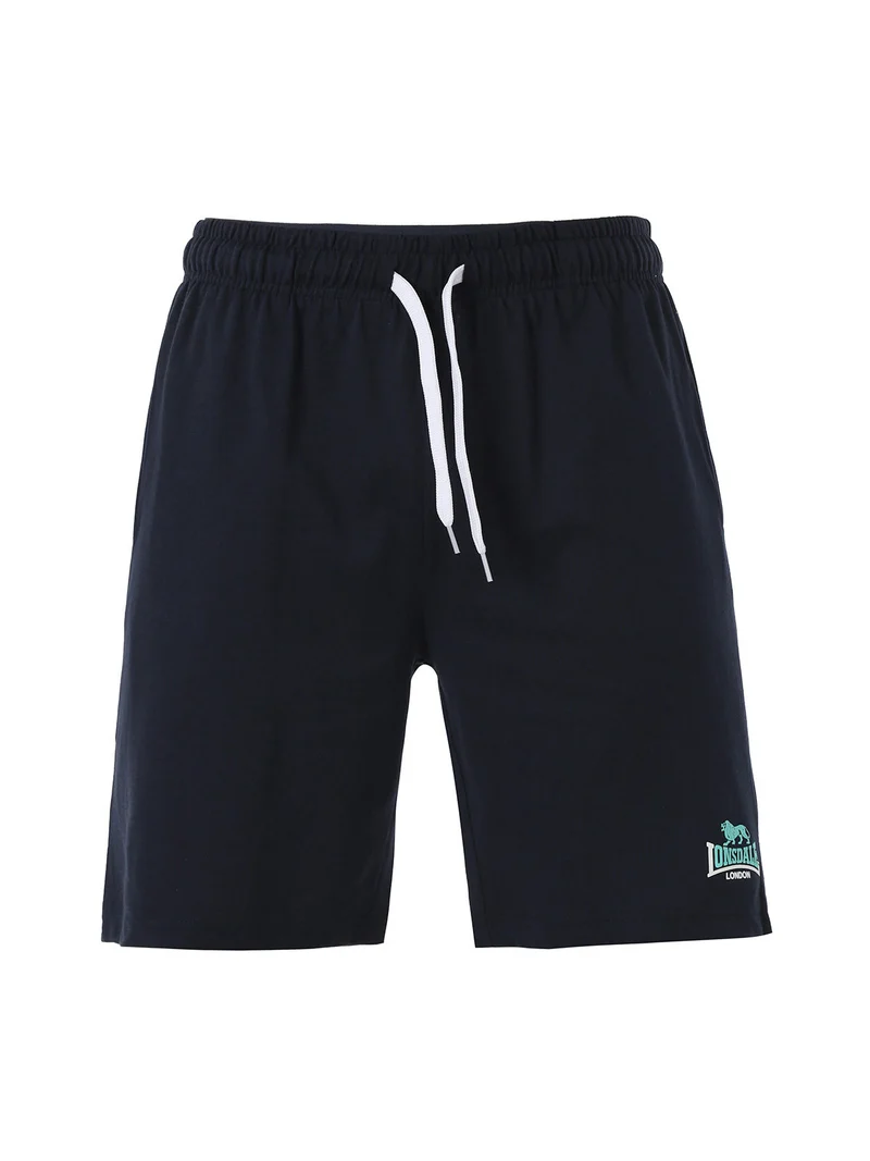Bermuda sportivi da uomo in misto cotone con coulisse e logo - blu scuro