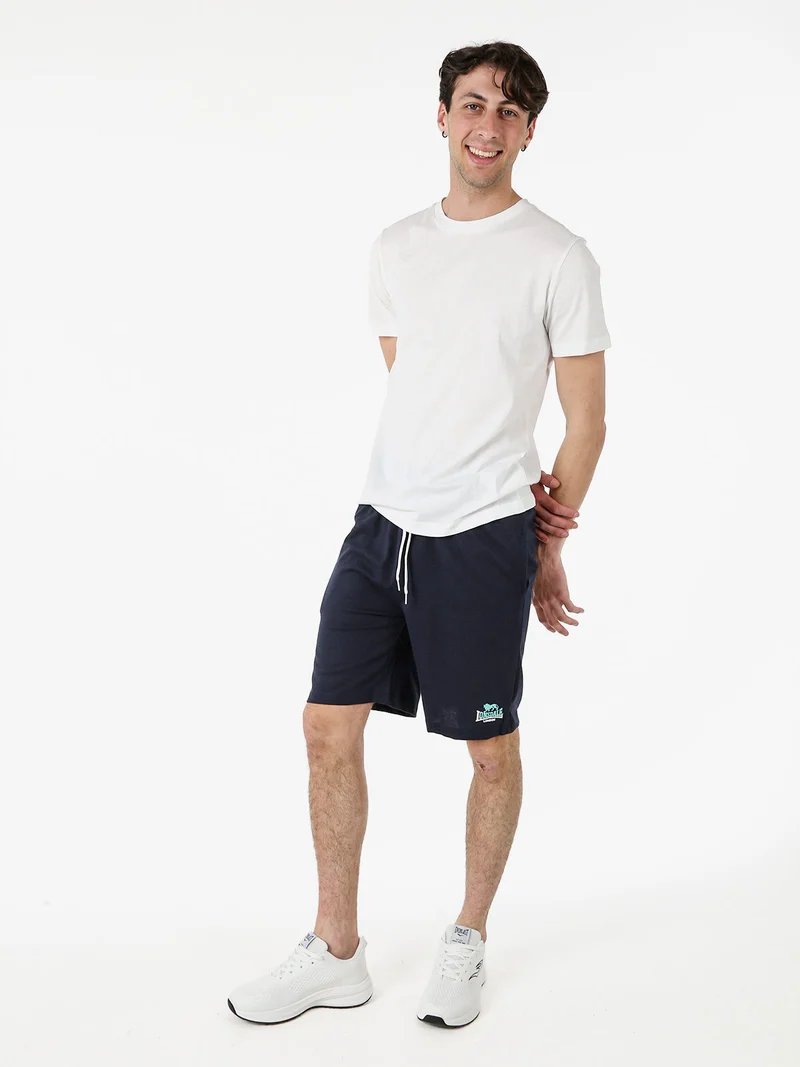 Bermuda sportivi da uomo in misto cotone con coulisse e logo - blu scuro