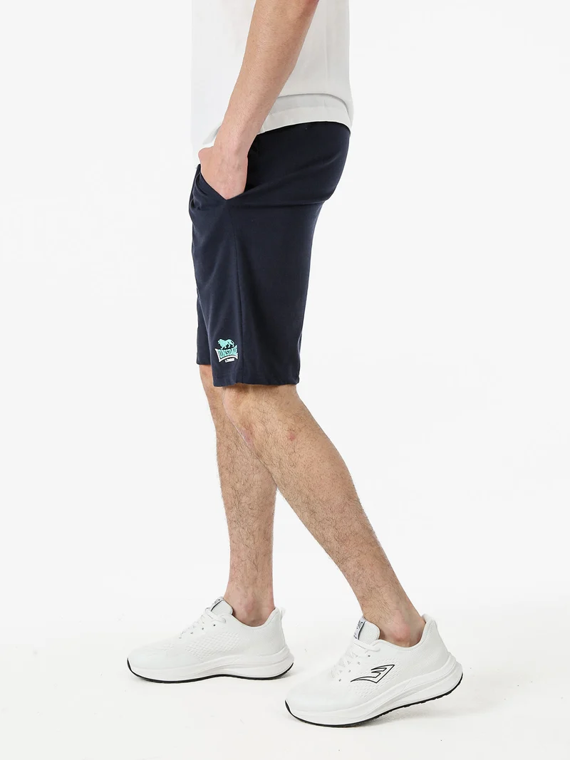 Bermuda sportivi da uomo in misto cotone con coulisse e logo - blu scuro