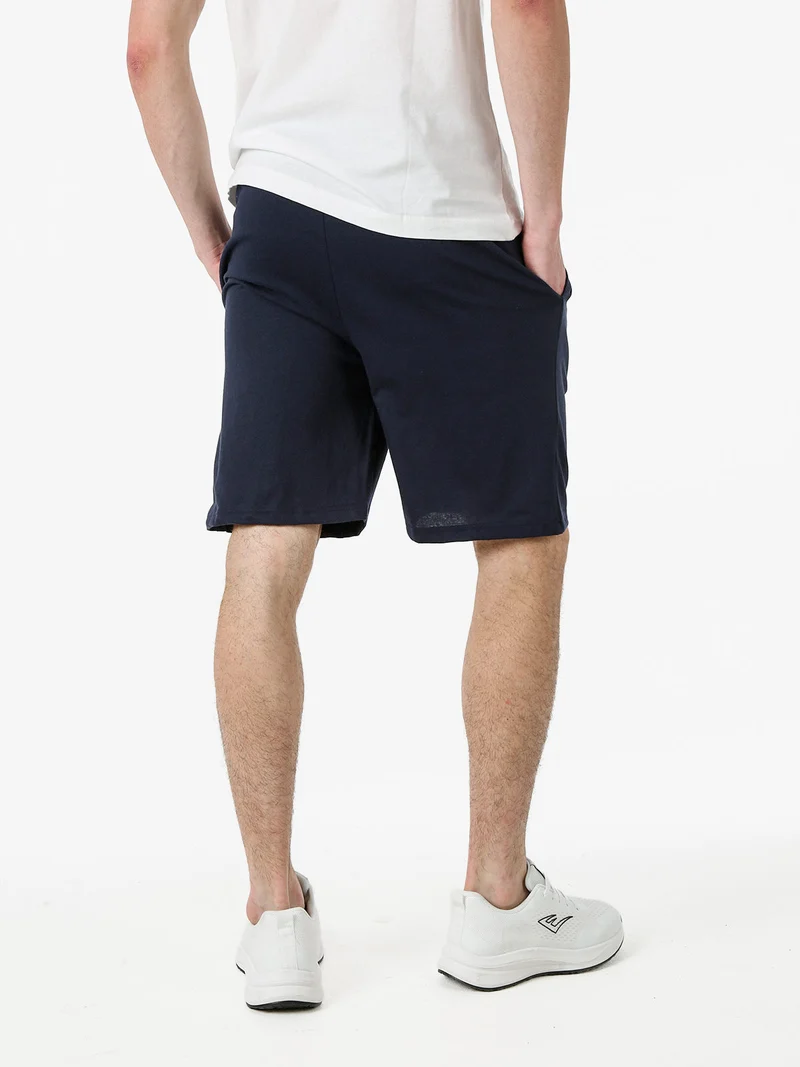 Bermuda sportivi da uomo in misto cotone con coulisse e logo - blu scuro