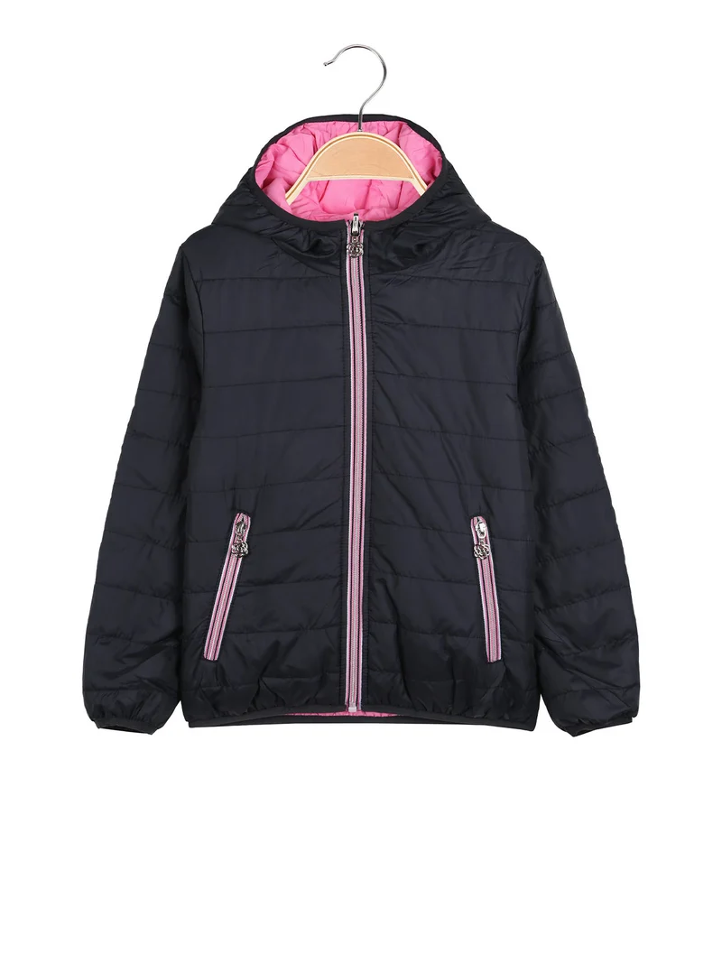 Giubbino reversibile da bambina con cappuccio e zip - blu scuro