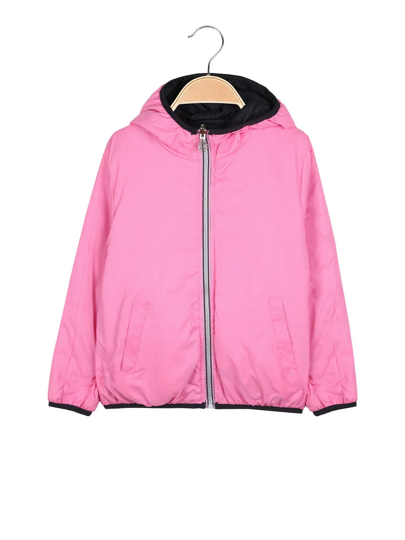 Giubbino reversibile da bambina con cappuccio e zip - blu scuro