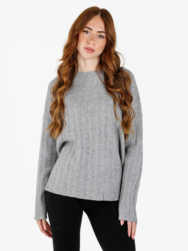 Maglione donna oversize a trecce con strass - grigio