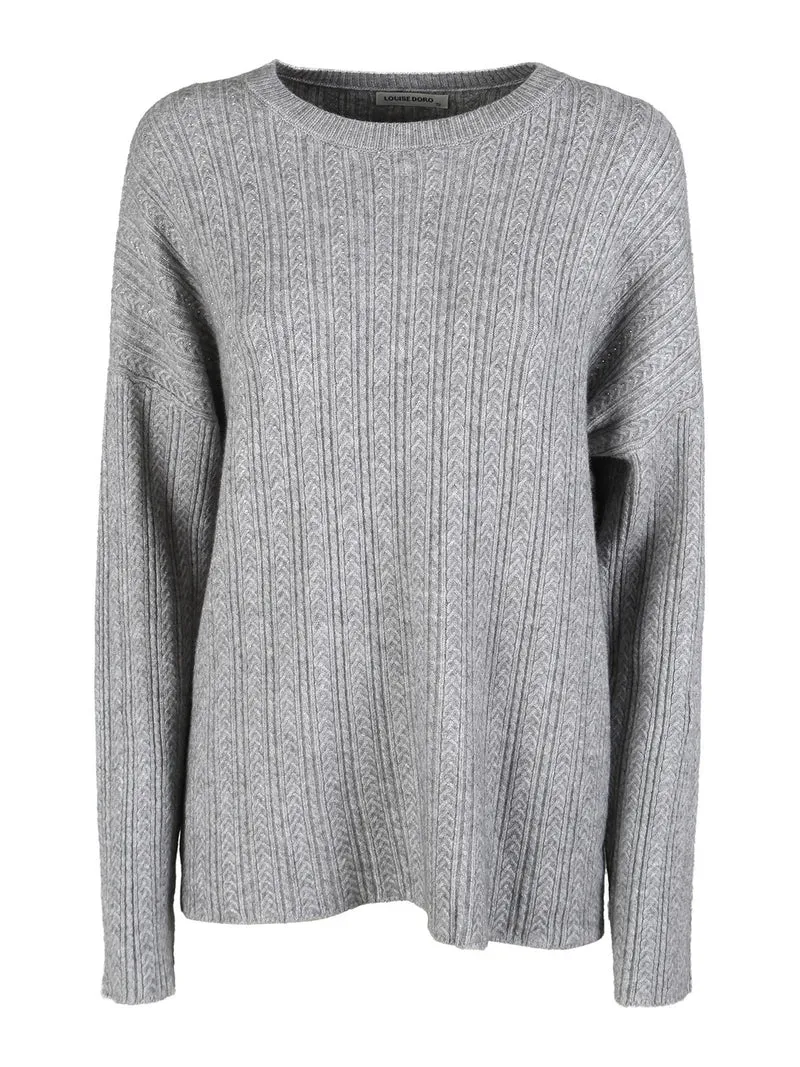 Maglione donna oversize a trecce con strass - grigio