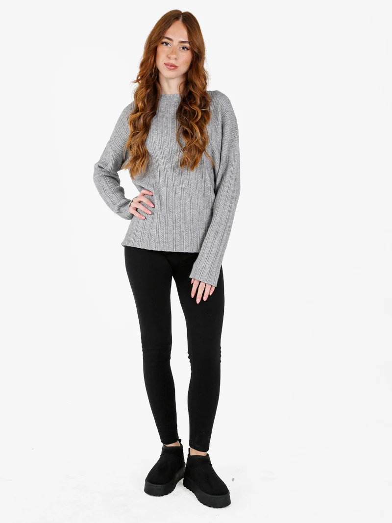 Maglione donna oversize a trecce con strass - grigio