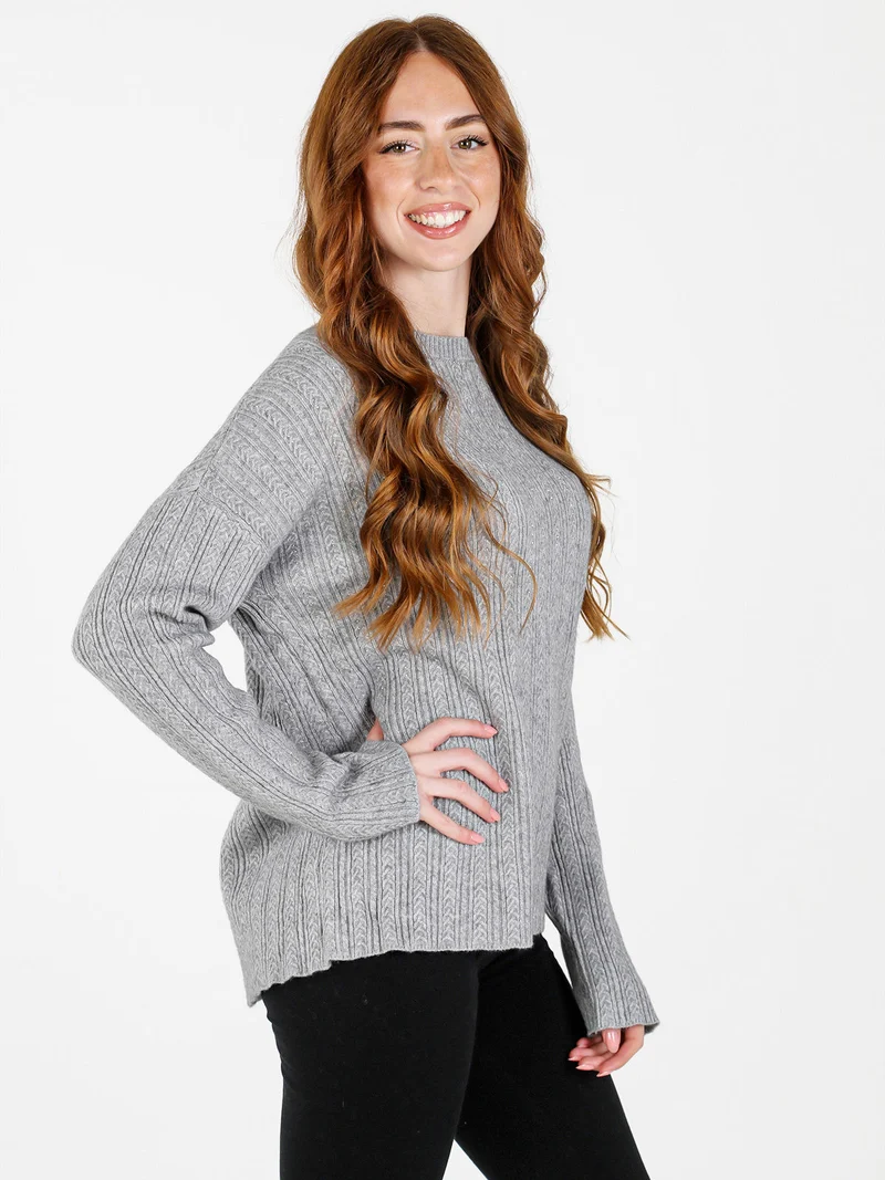 Maglione donna oversize a trecce con strass - grigio