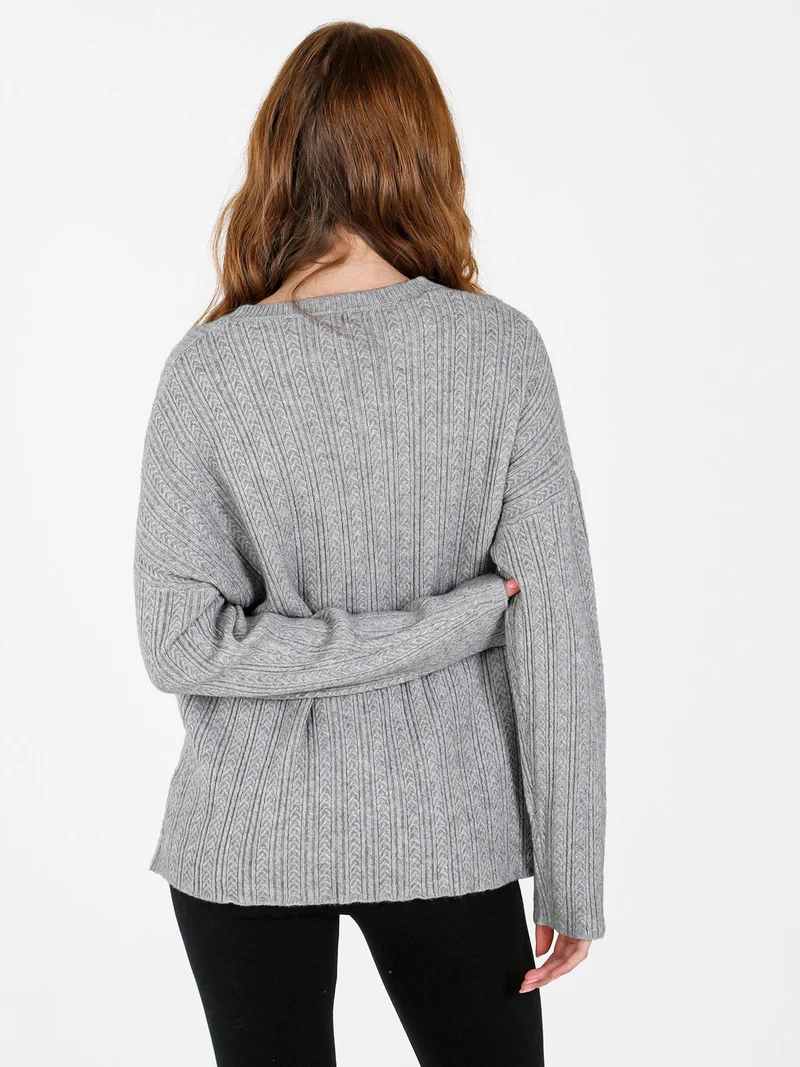 Maglione donna oversize a trecce con strass - grigio