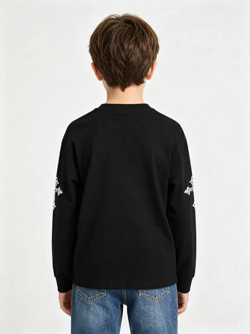 Felpa girocollo da bambino in cotone con stampe - nero