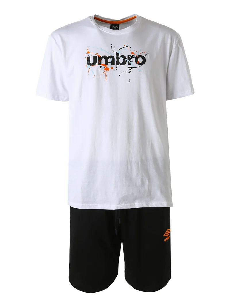 Completo corto sportivo da uomo in cotone con t-shirt e bermuda - bianco