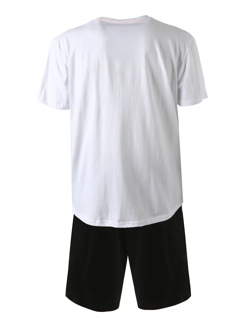 Completo corto sportivo da uomo in cotone con t-shirt e bermuda - bianco