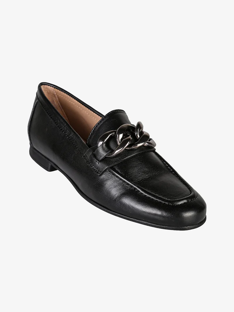 Mocassini donna in vera pelle con catena - nero