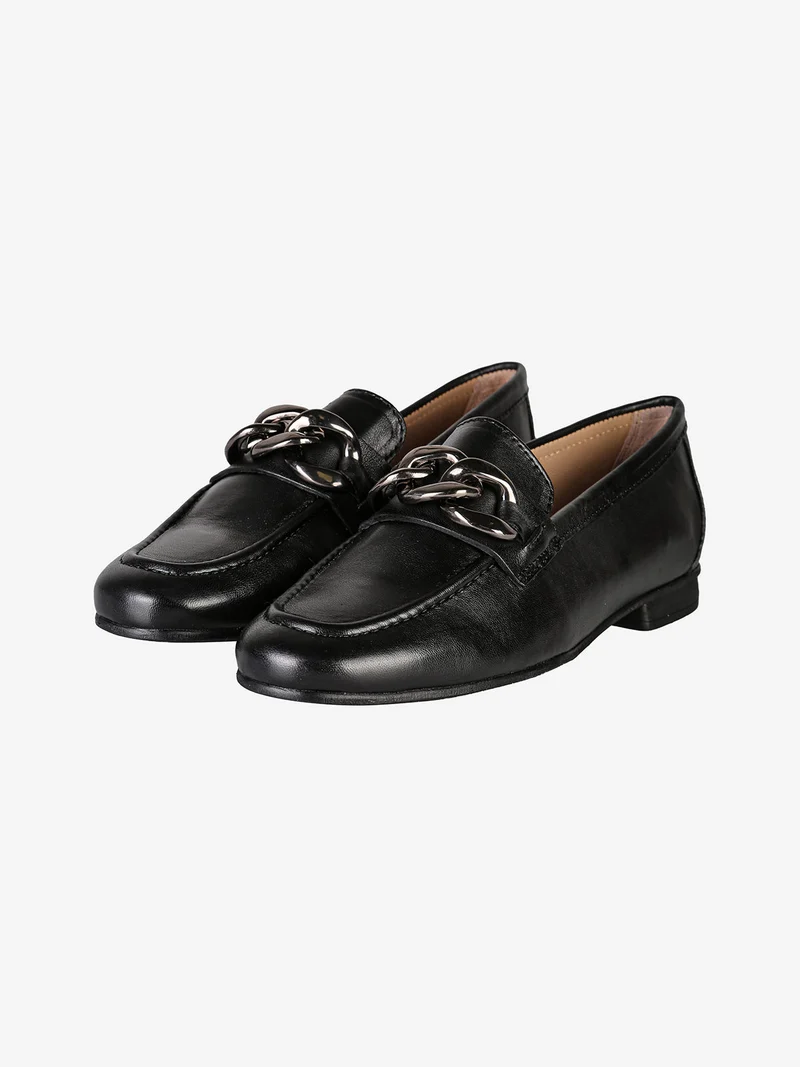 Mocassini donna in vera pelle con catena - nero