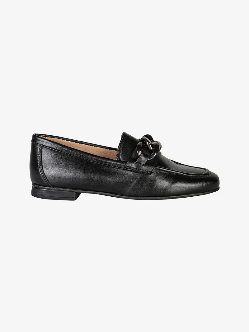 Mocassini donna in vera pelle con catena - nero