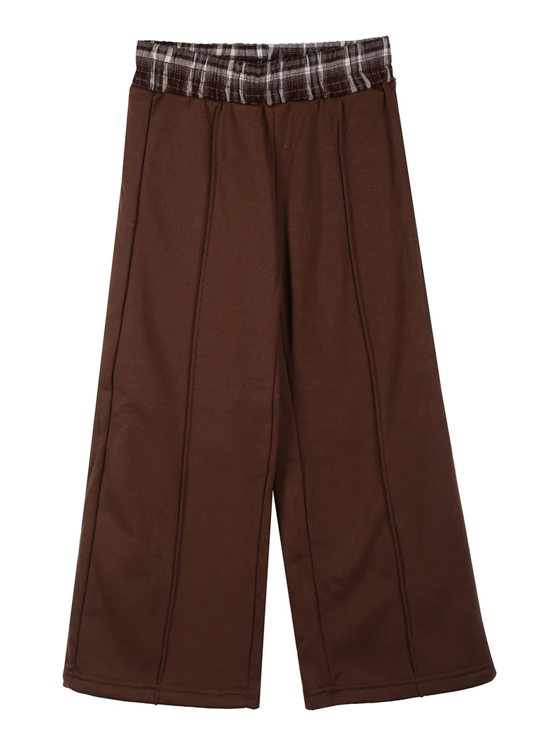 Completo da bambina 2 pezzi felpato con cappuccio e inserti camicia - moro